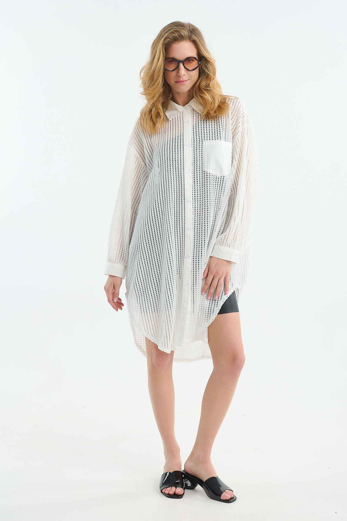 Φόρεμα oversized διάτρητο - Λευκό, One_size