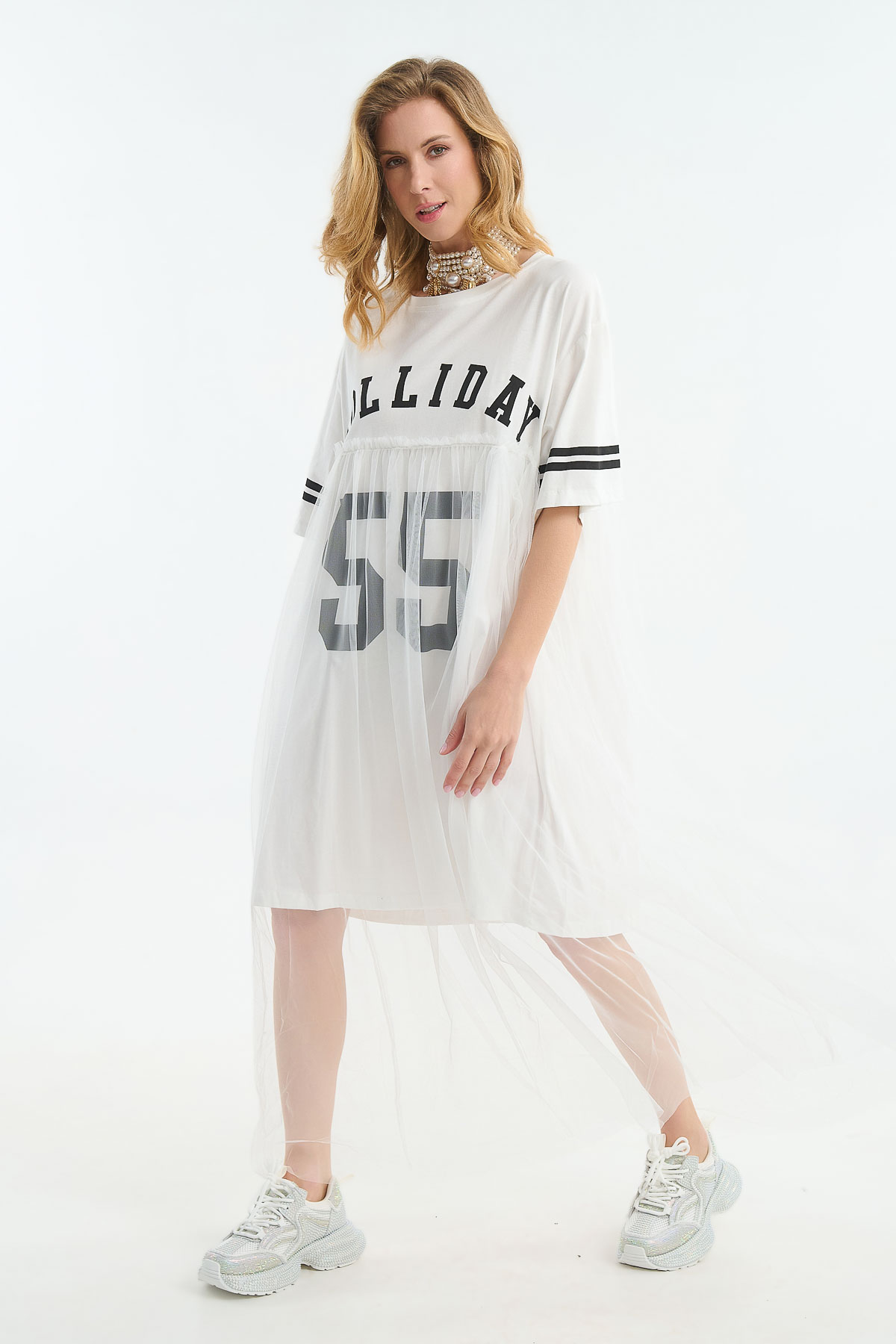 Μπλουζοφόρεμα με τούλι holidays - Λευκό, One_size