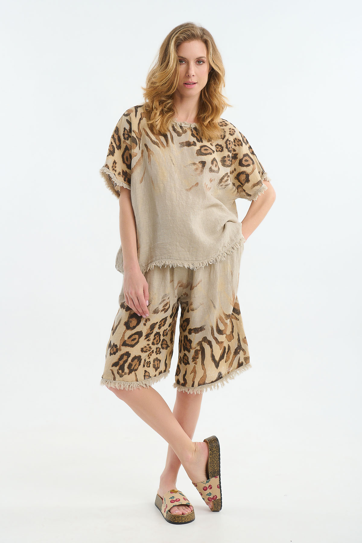 Set leopard lino - Μπεζ, One_size