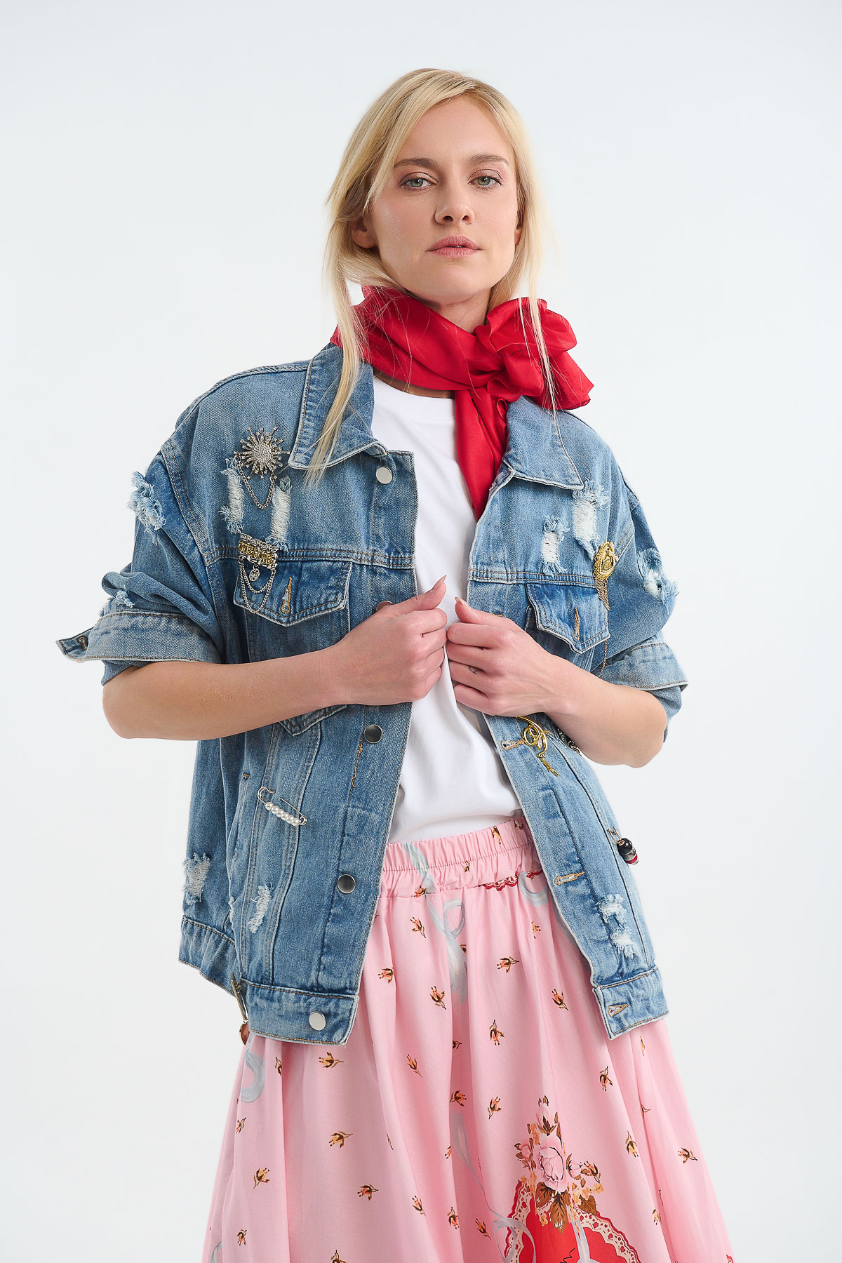 Jacket denim με καρφίτσες - Γαλάζιο, One_size