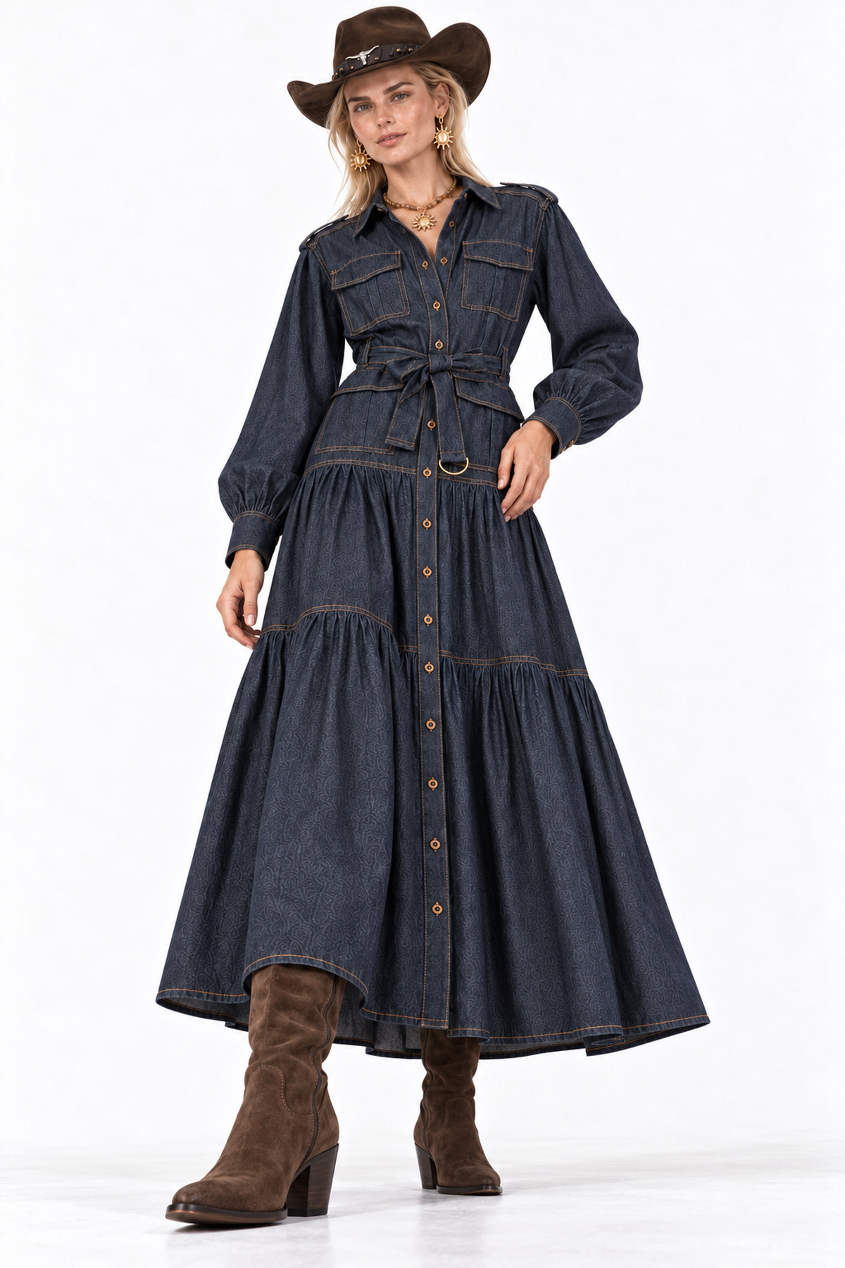 Dress maxi denim - Navy Μπλε, One_size