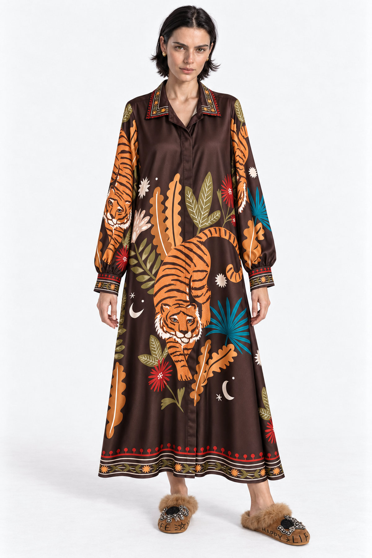 Φόρεμα σατινέ σεμιζιέ tiger