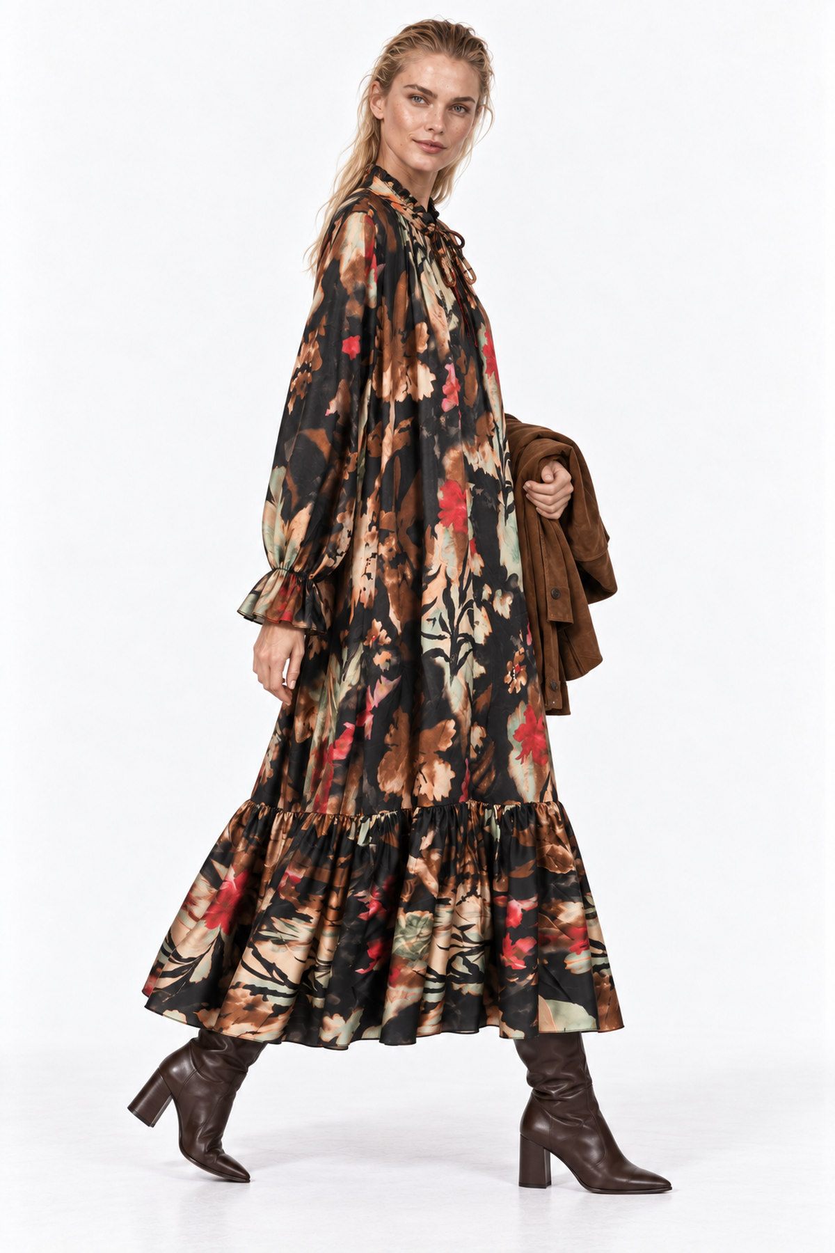 Φόρεμα maxi silk batik print - Μαύρο, One_size