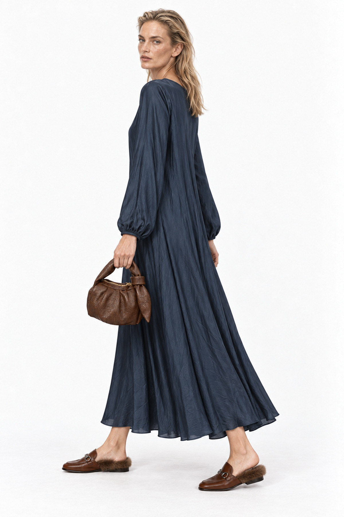 Dress V metallic silk - Μπλε, One_size
