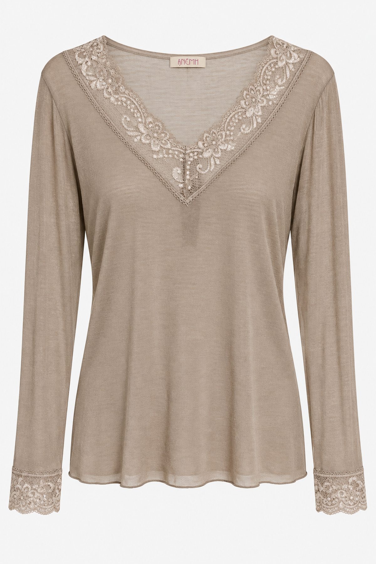 Μπλούζα cashmere δαντέλα V - Γκρι, One_size