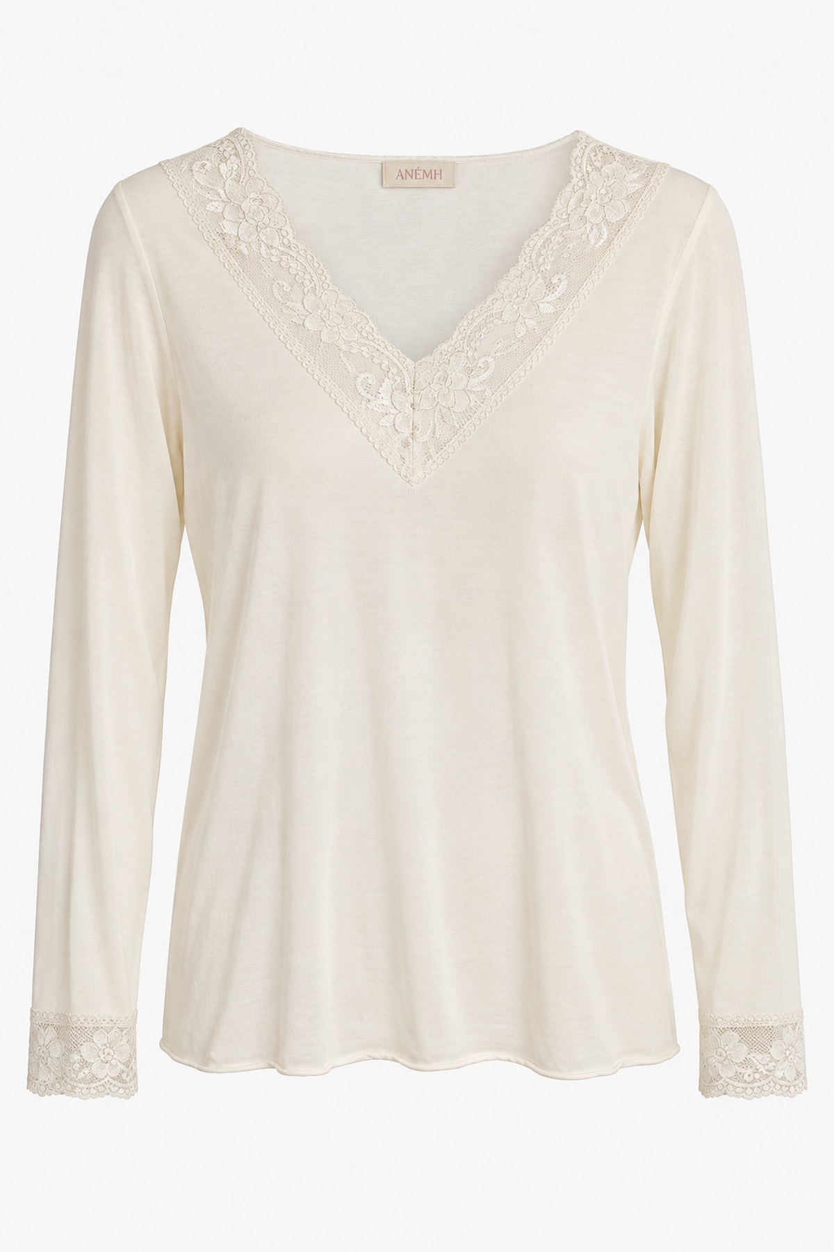 Μπλούζα cashmere δαντέλα V - Λευκό, One_size
