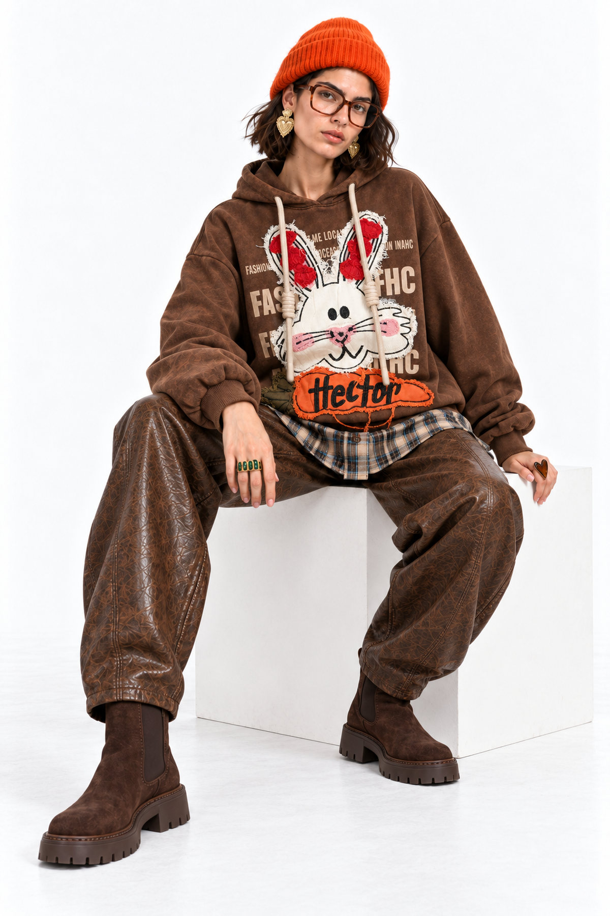 Μπλούζα φούτερ bunny 3D patchwork - Καφέ, One_size