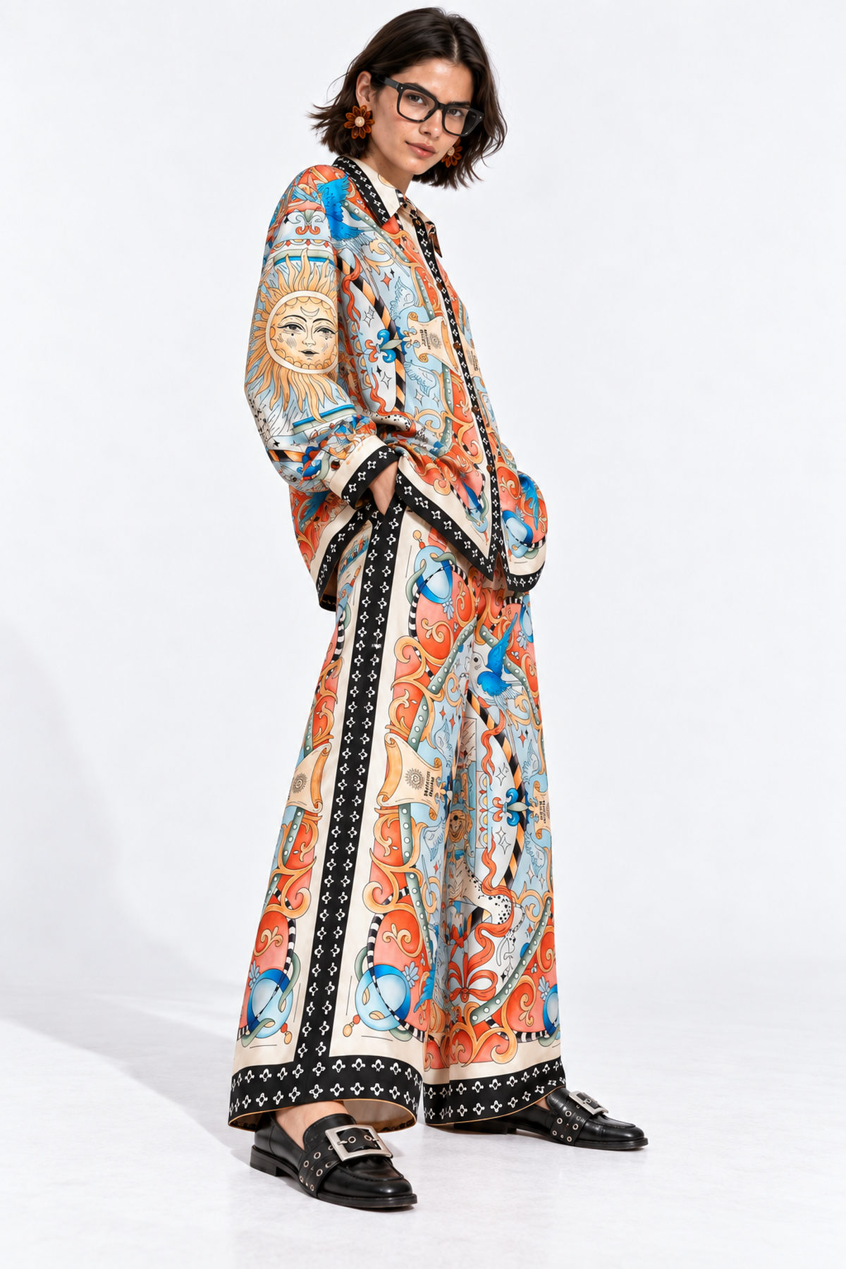 Set satin blouse & pants - Πολύχρωμο, L/XL