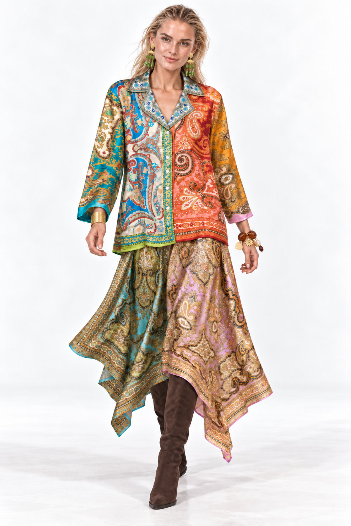 Set lahouri print Shirt & skirt - Πολύχρωμο, L/XL