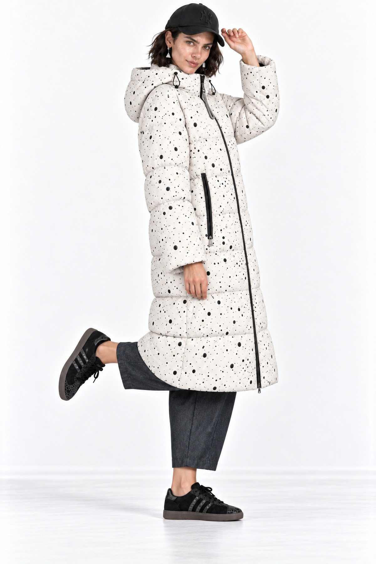 Μπουφάν puffer μακρύ cut effect - Λευκό, M