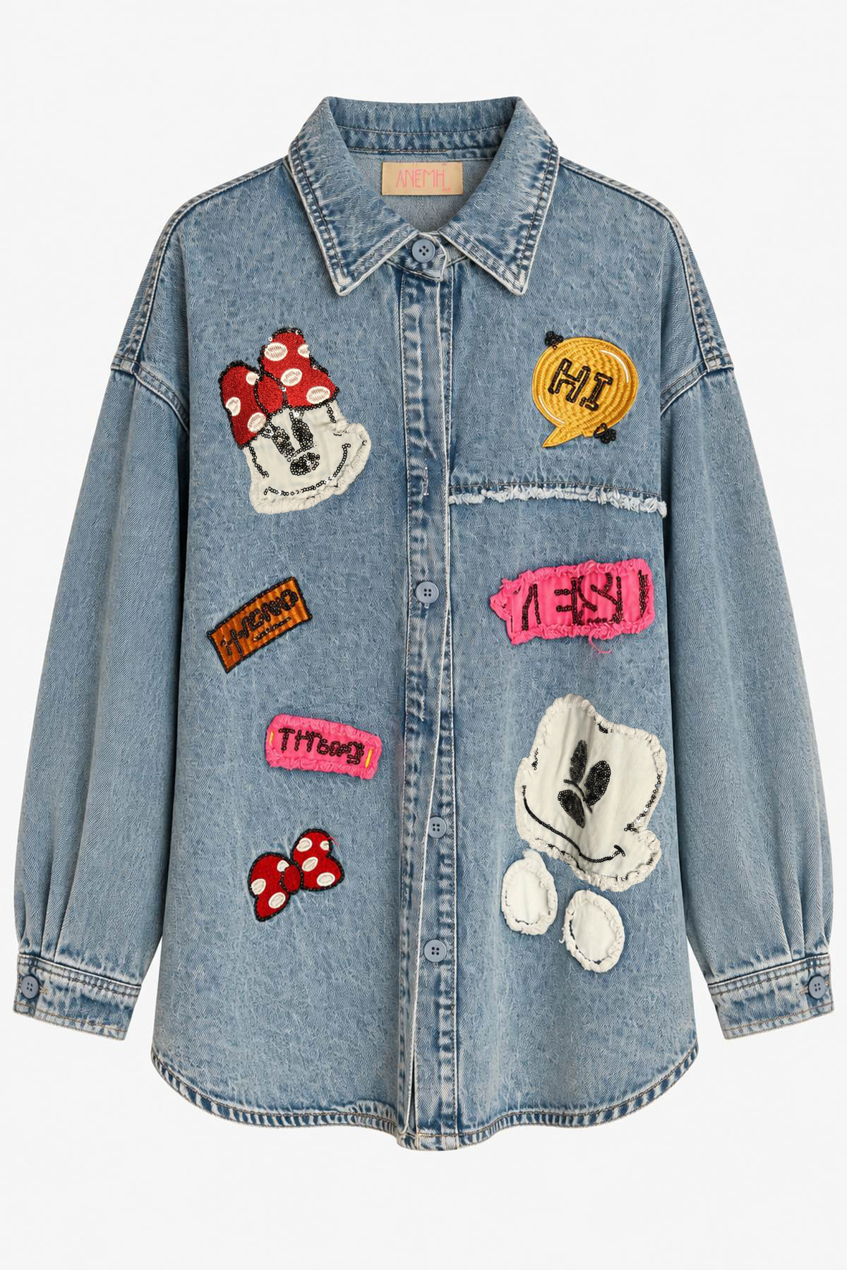 Jacket denim patches - Γαλάζιο, One_size