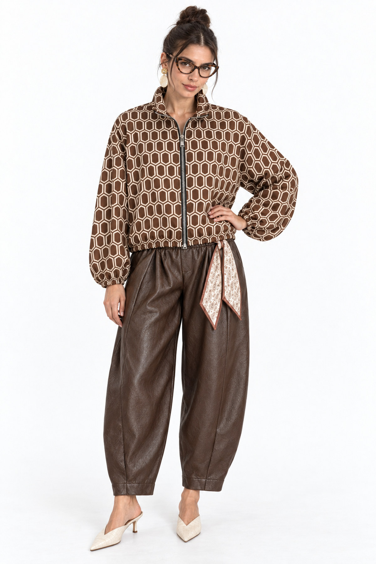 Jacket silk με print - Καφέ, One_size