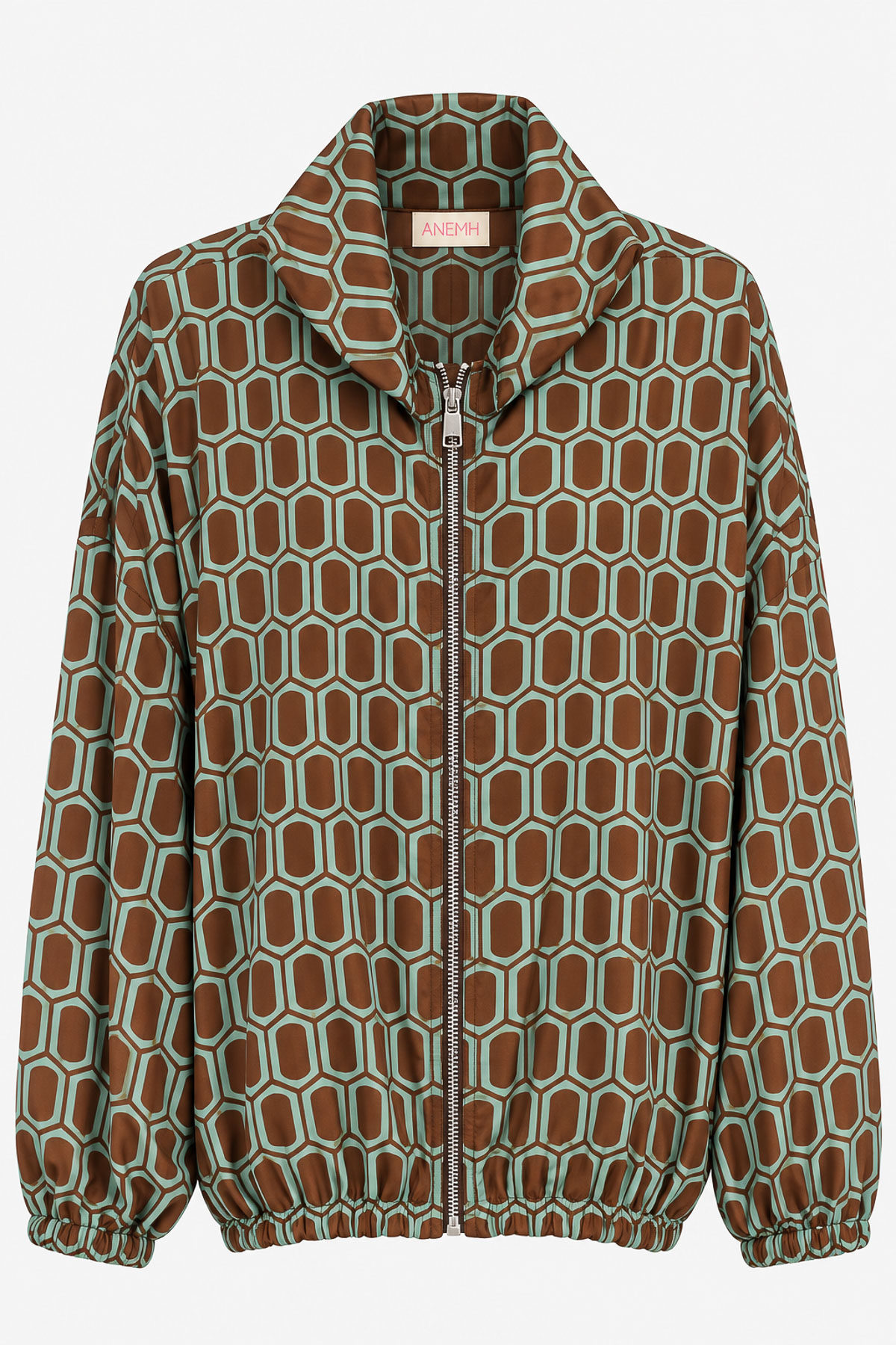 Jacket silk με print - Πετρόλ, One_size