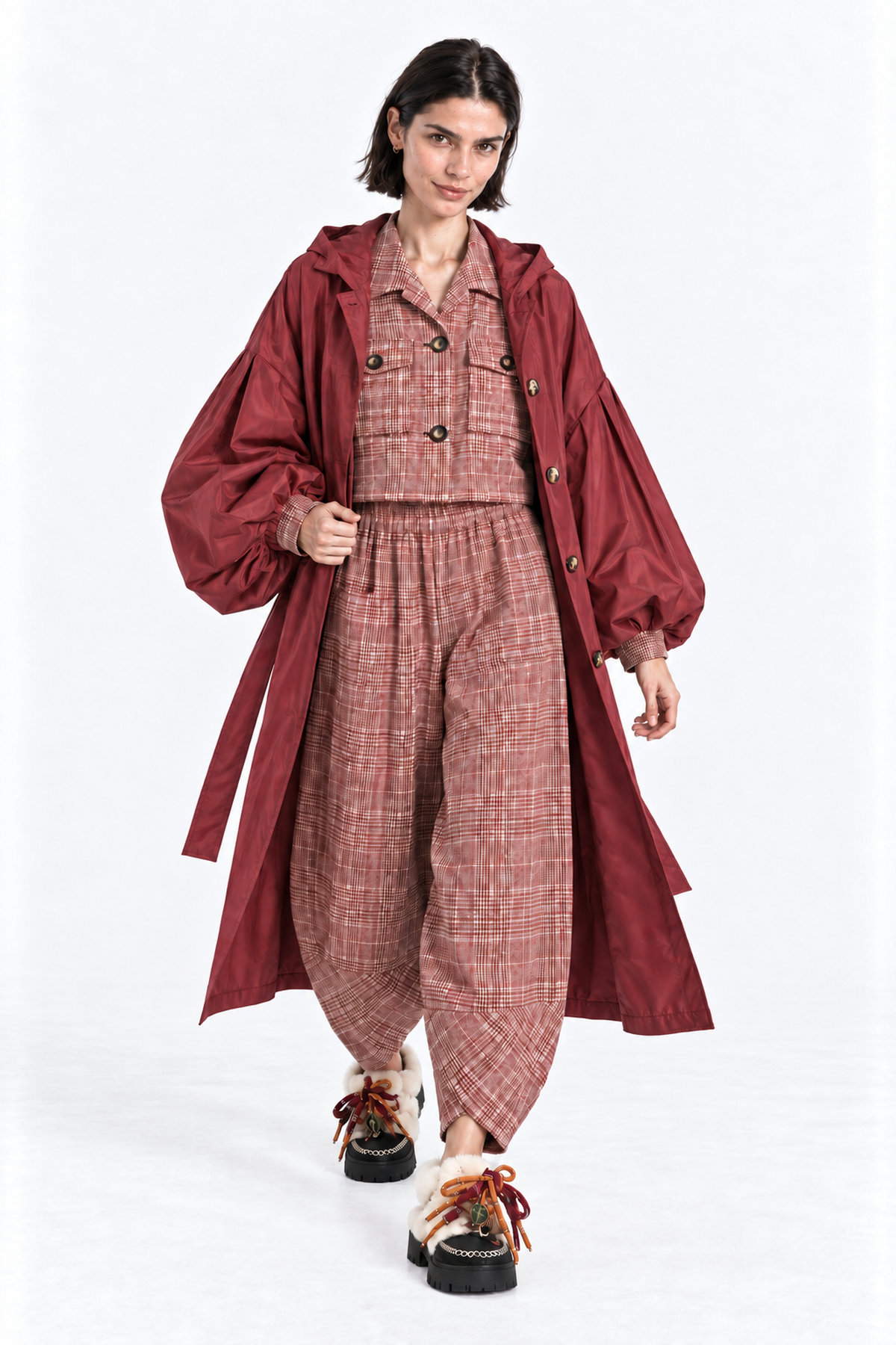 Trenchcoat long balloon sleeves - Μπορντό, One_size