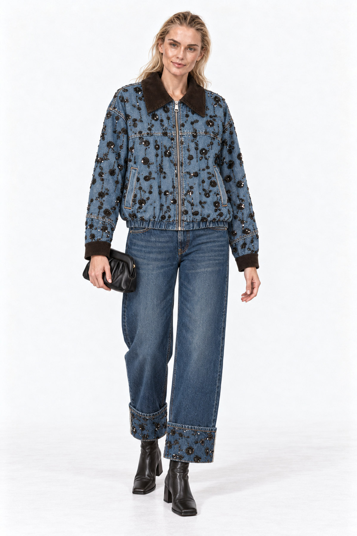 Jacket denim sequin - Navy Μπλε, L/XL