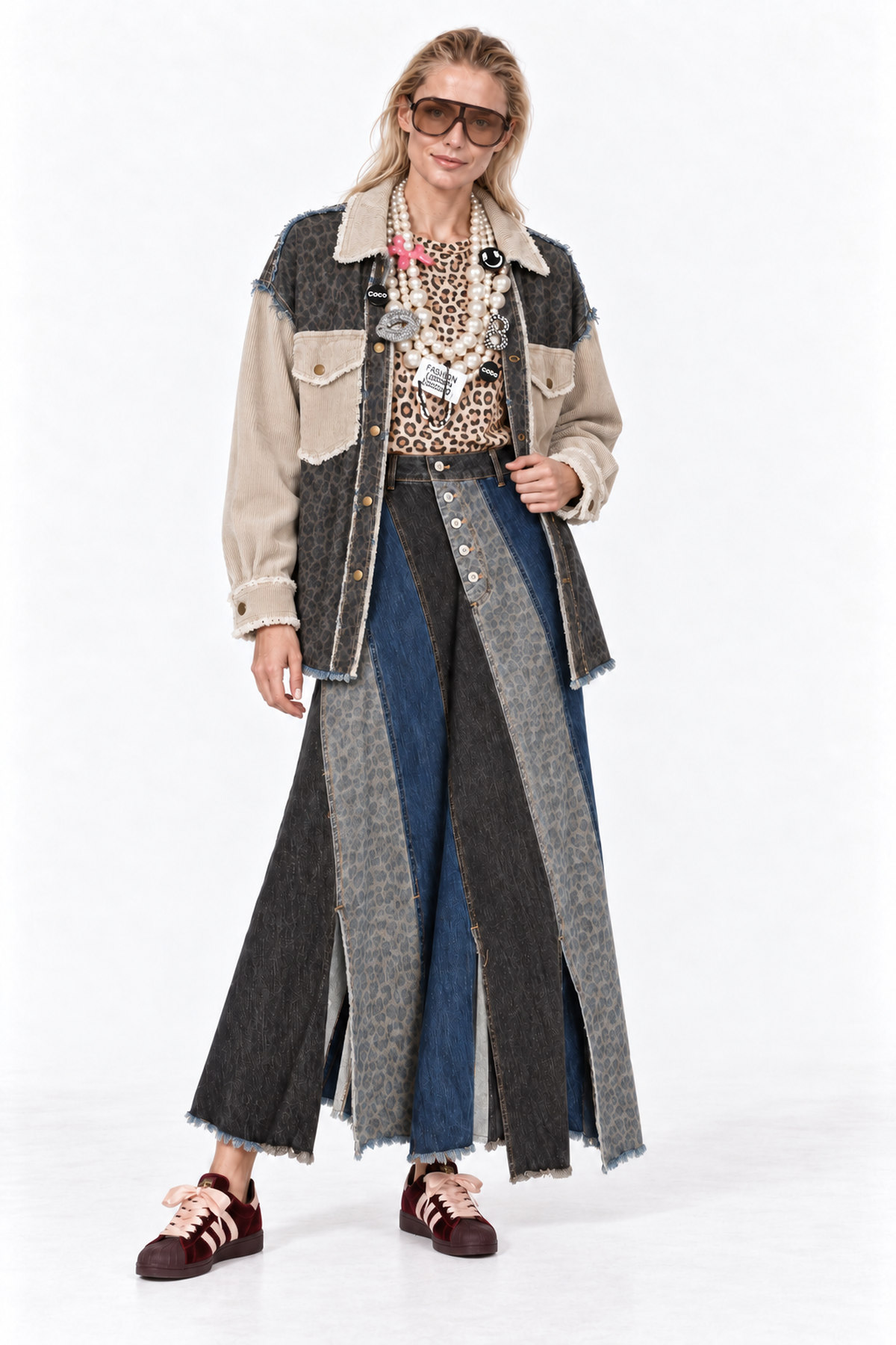 Jacket denim patchwork - Γκρι, L/XL