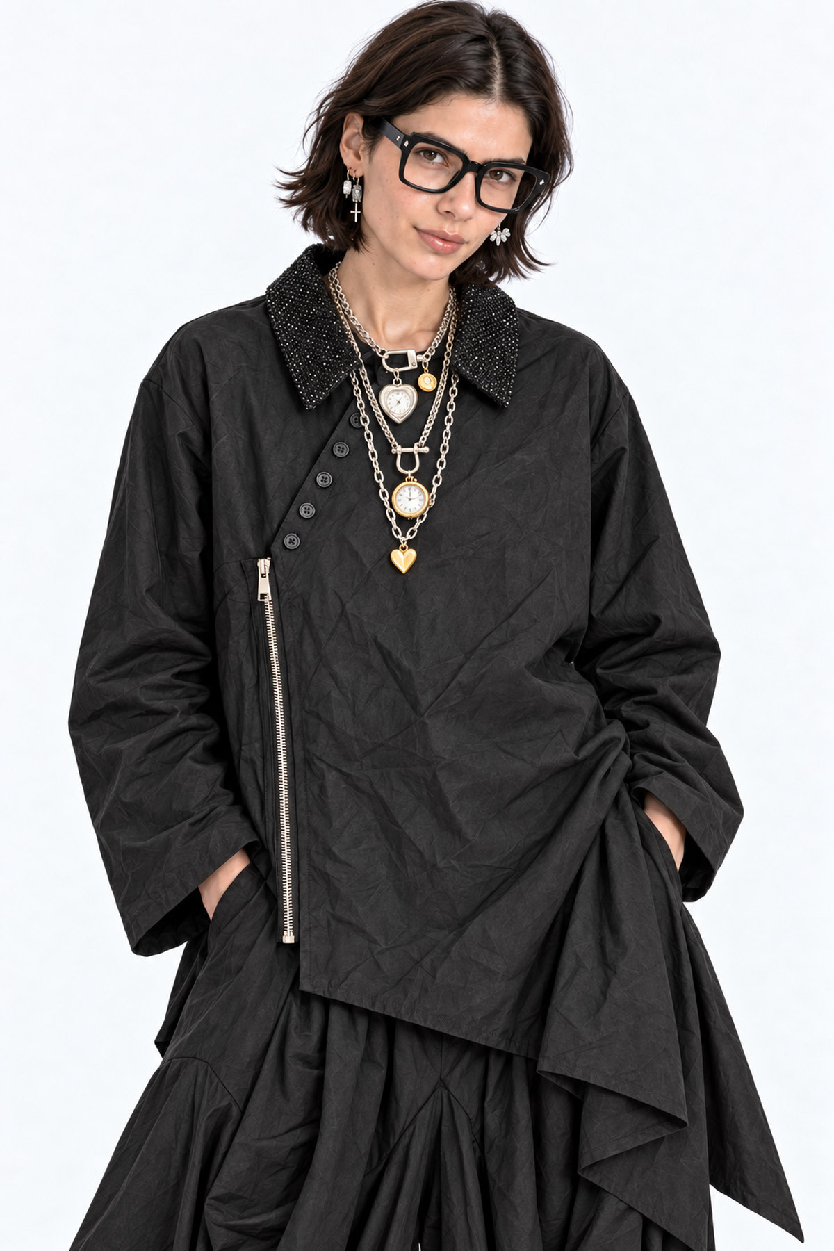 Πουκάμισο jacket ασύμμετρο με φερμουάρ - Μαύρο, One_size