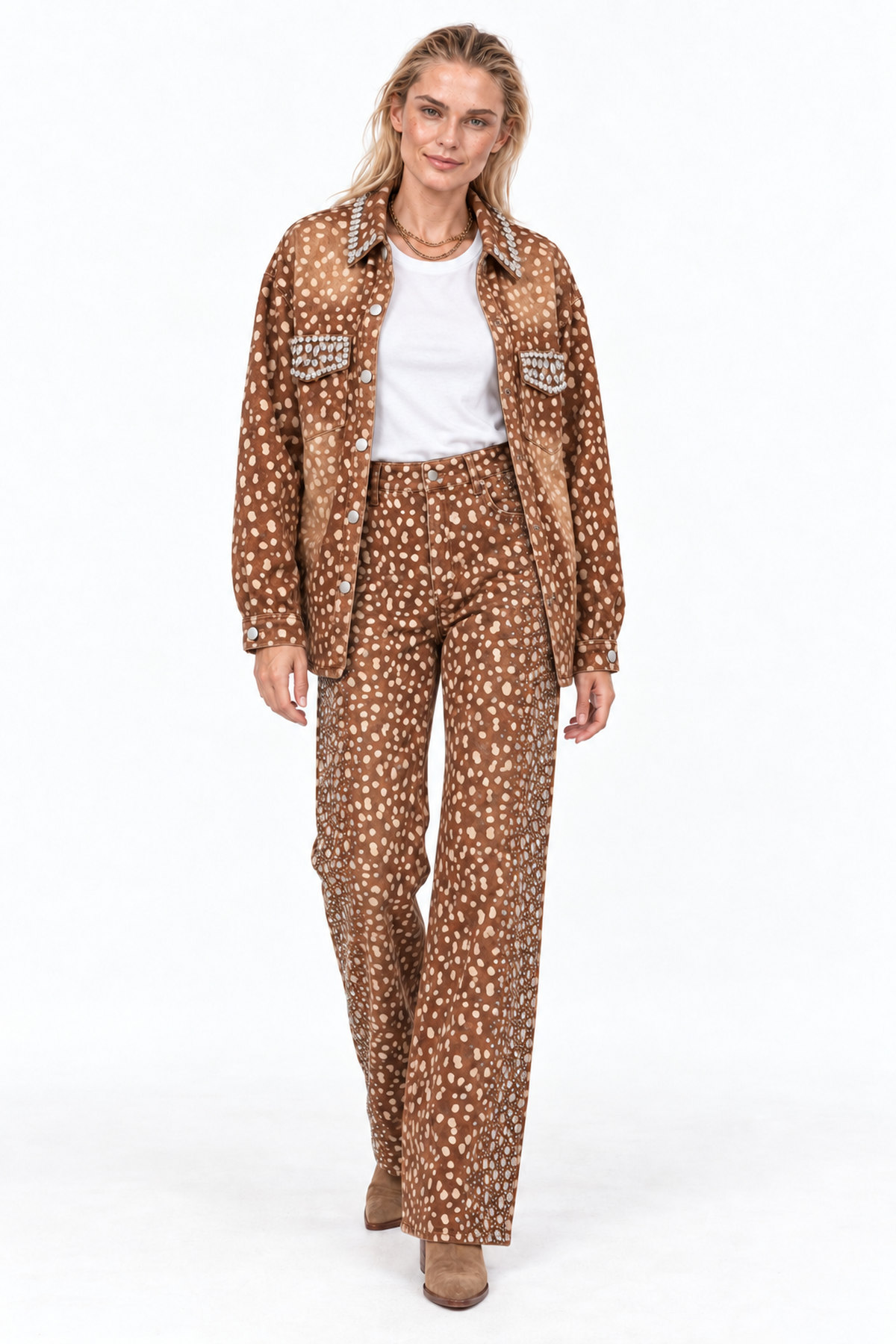 Jacket girrafe print with crystals - Καφέ, One_size