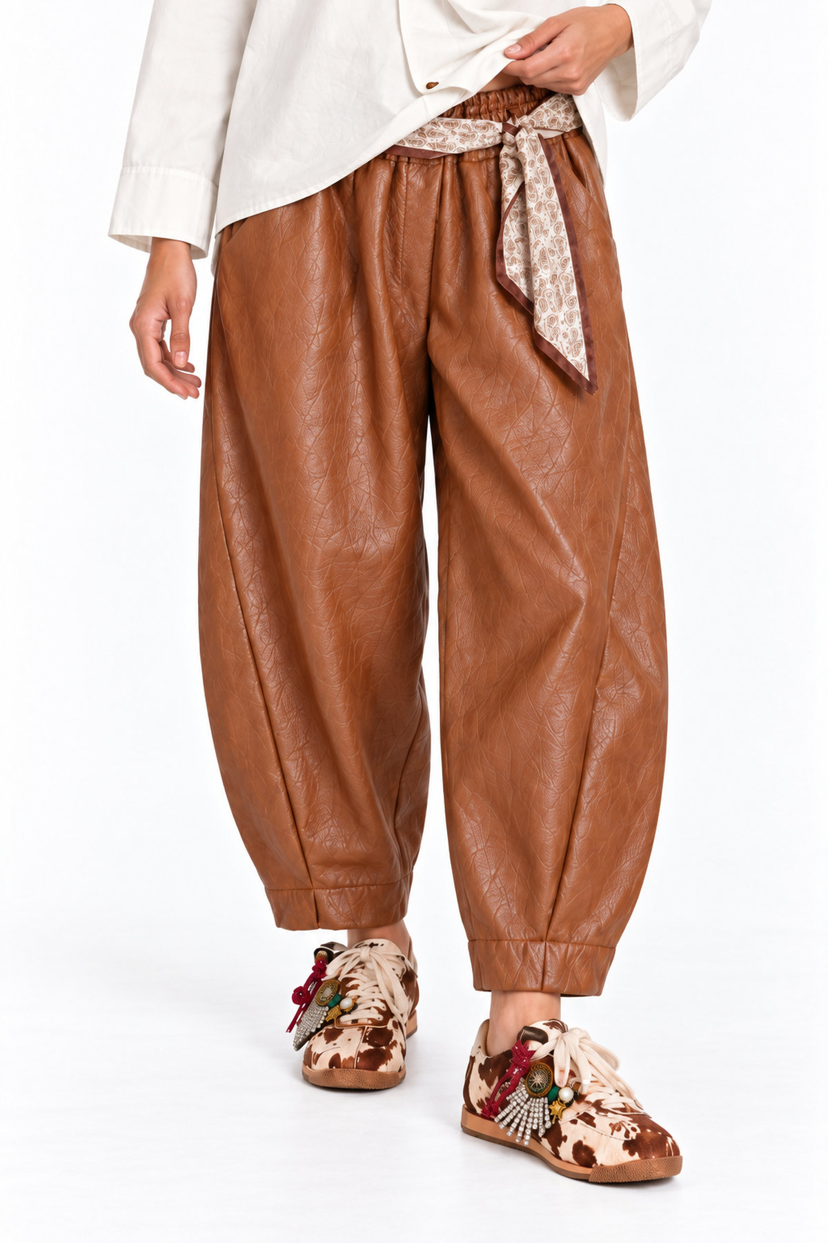 Παντελόνα eco leather ζώνη μαντήλι - Ταμπά, One_size