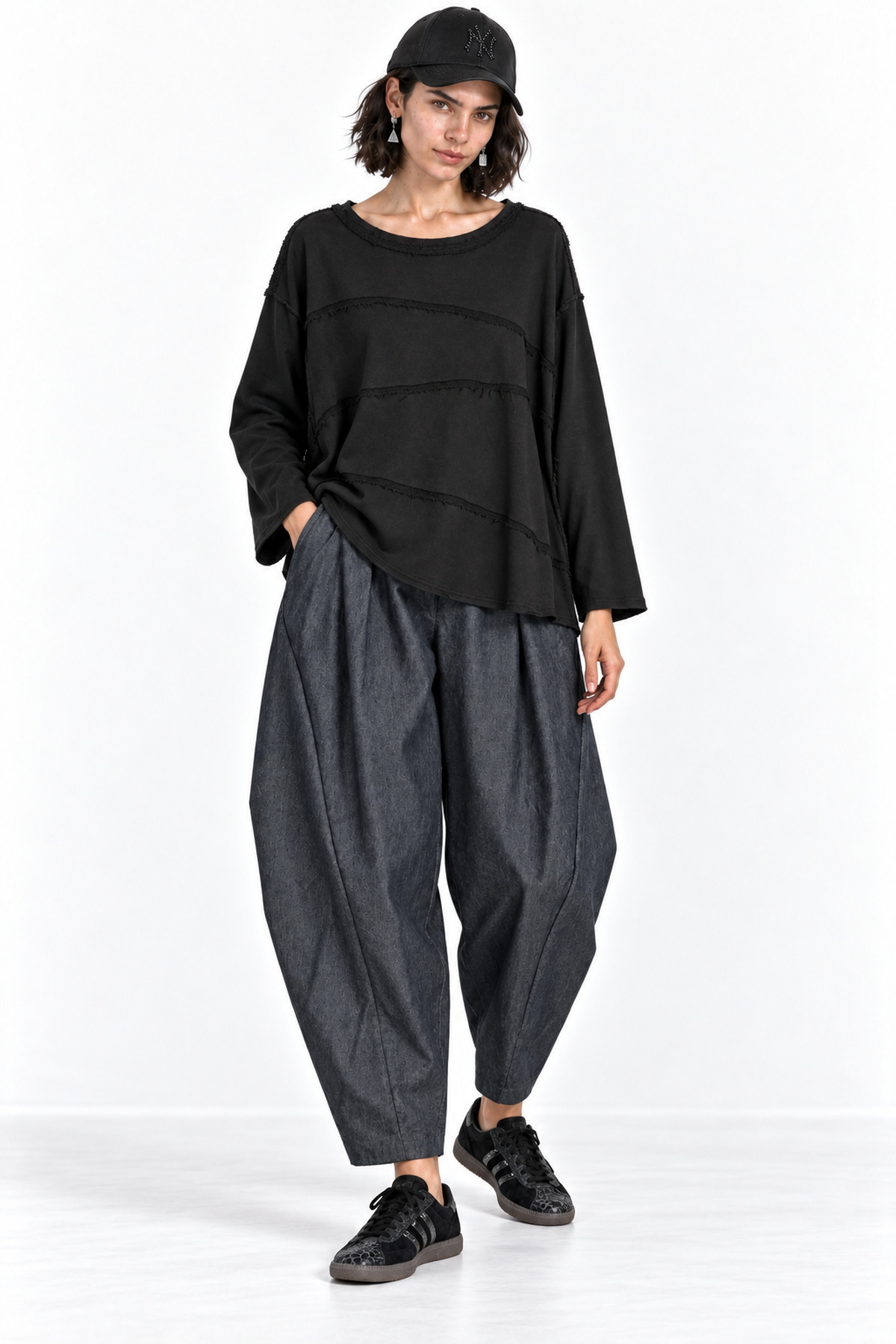 Παντελόνα denim oversized με λάστιχο - Navy Μπλε, One_size