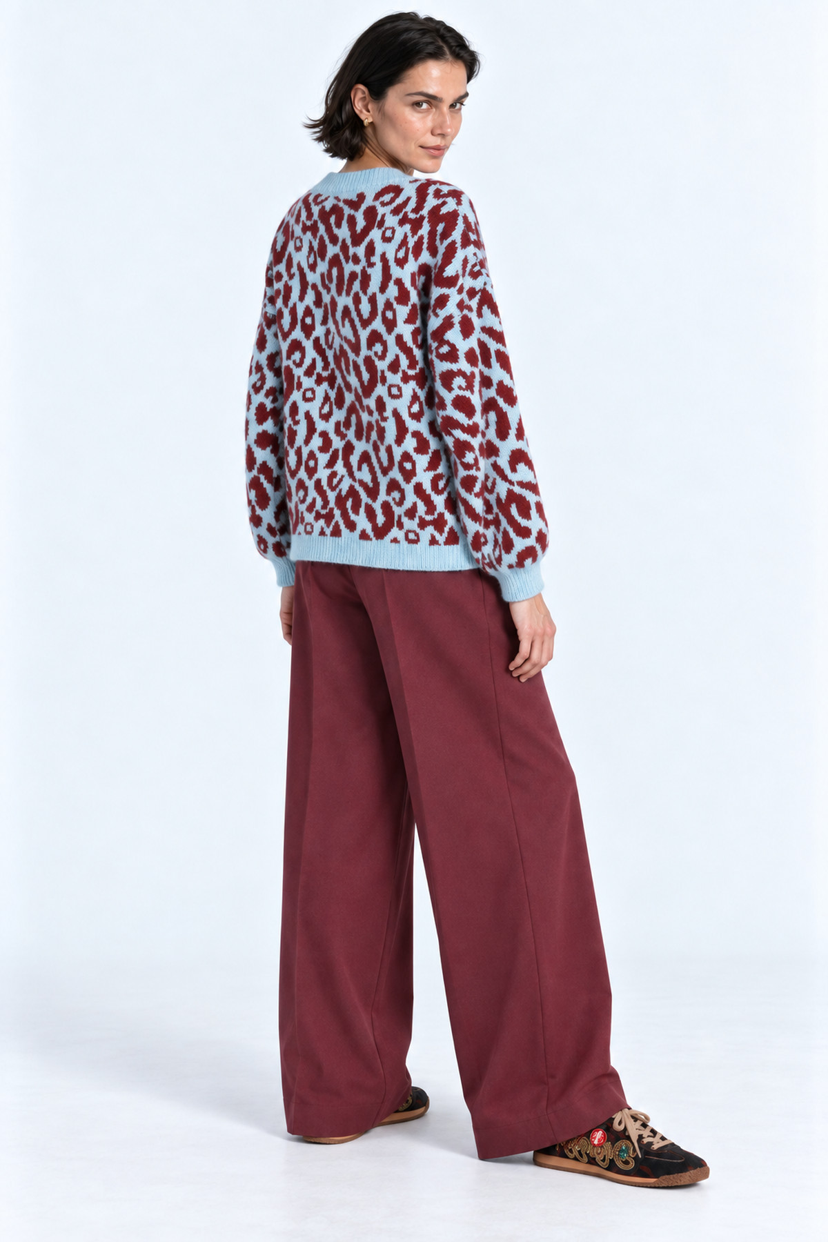 Ζακέτα πλεκτή animal print με φραμπαλά - Γαλάζιο, One_size
