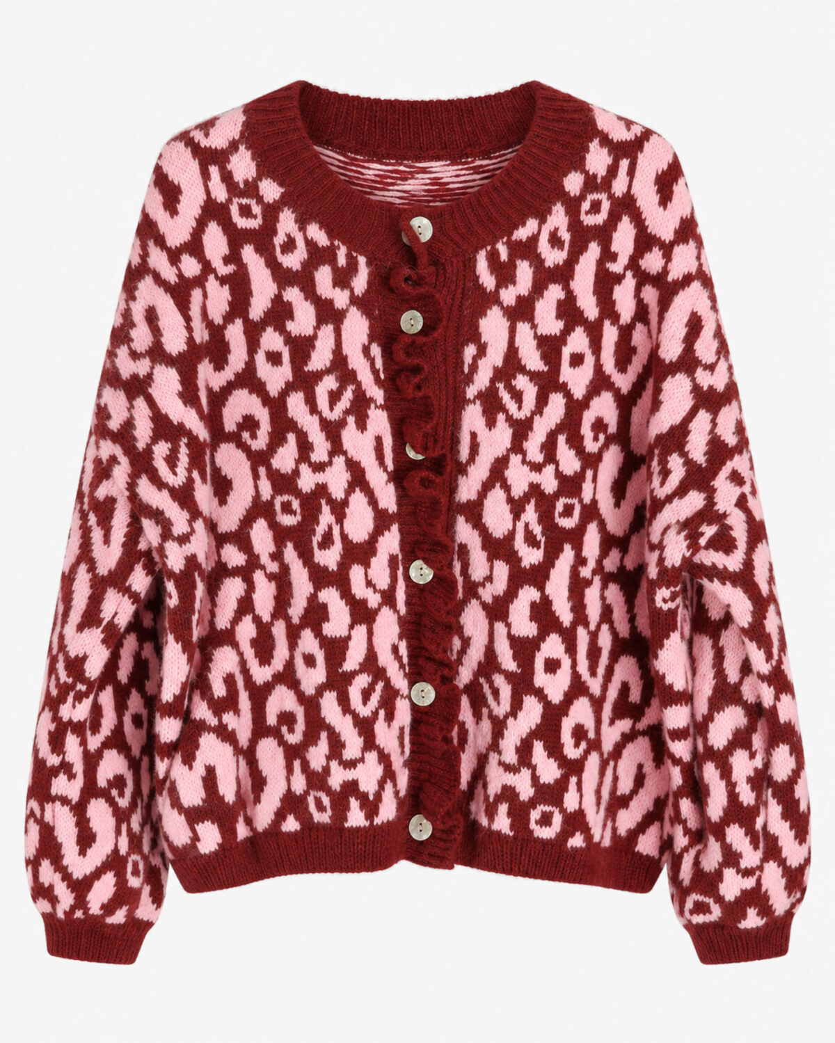 Ζακέτα πλεκτή animal print με φραμπαλά