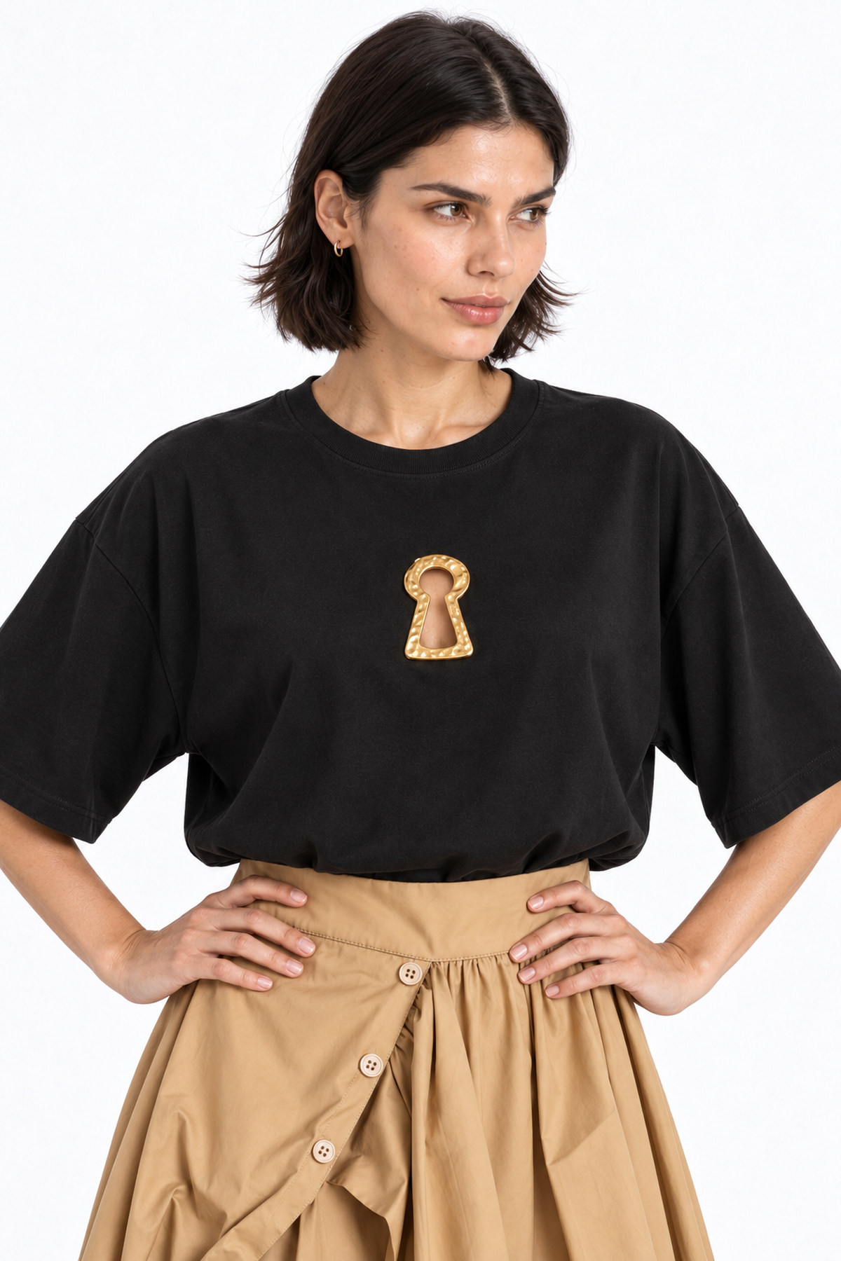 T-shirt gold key - Μαύρο, One_size