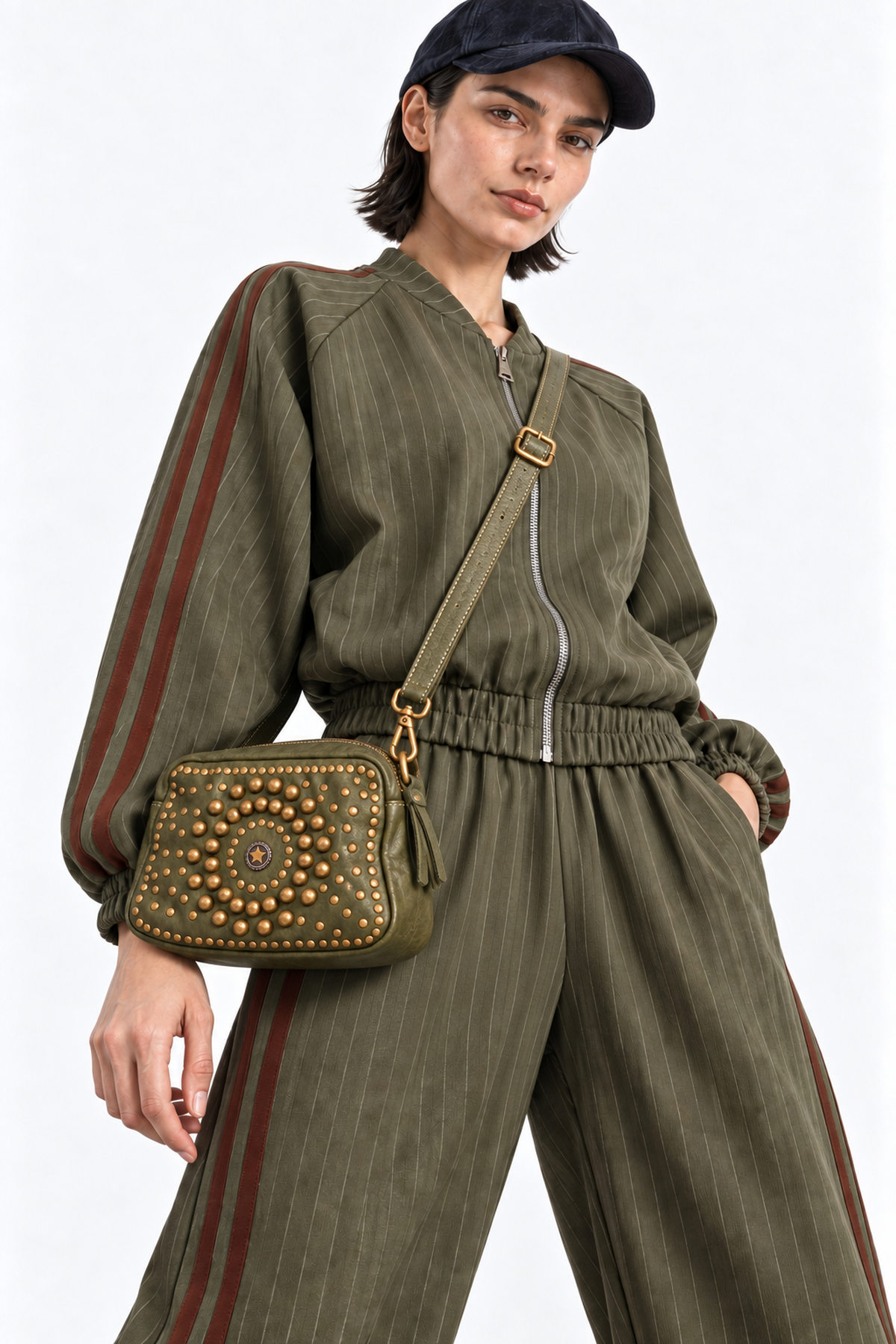 Handbag leather με τρουκς - Χακί, One_size