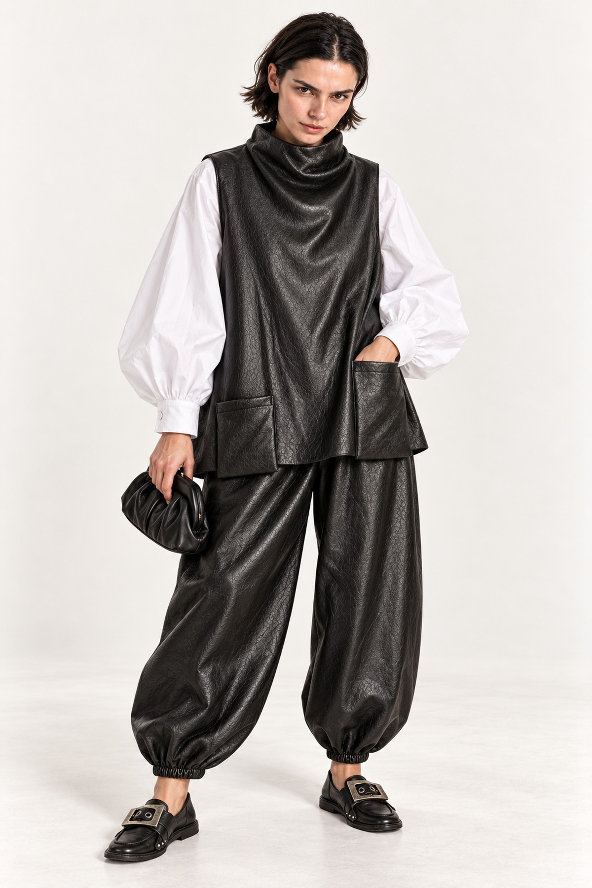 Set γιλέκο με παντελόνα eco leather - Μαύρο, One_size
