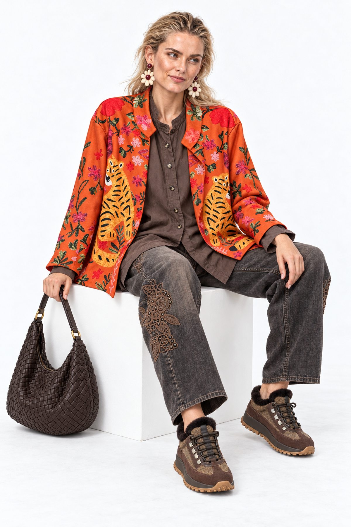 Σακάκι alcantara tiger floral - Πορτοκαλί, One_size